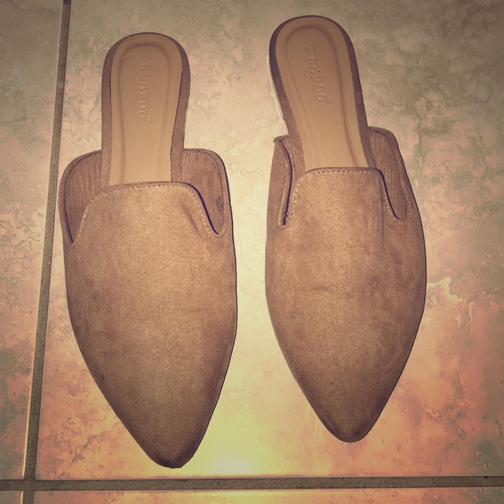 Tan suade slip ons